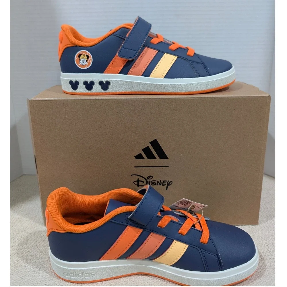 Adidas Disney Grand Court Mickey EL K Navy Orange Sneakers JS2345 Kids Size 5